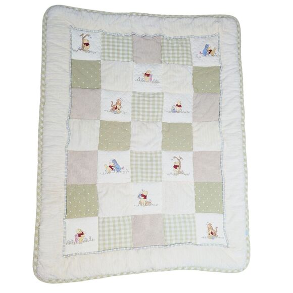 Disney Other - Vintage Winnie the Pooh Disney Crib Blanket Wall Hanging Cream Sage Embroidery